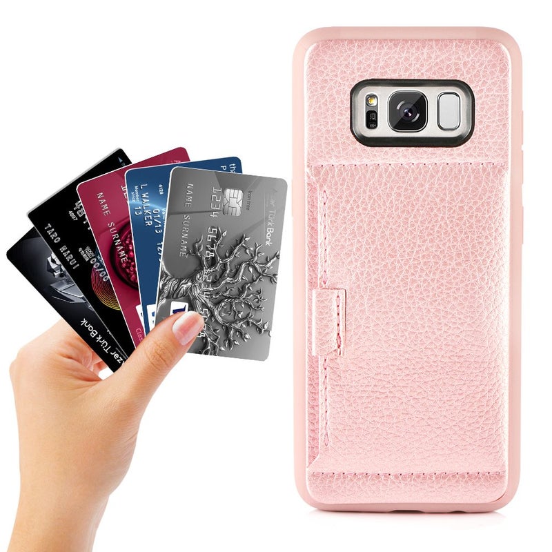 ZVE Wallet Case for Samsung Galaxy S8, 5.8 inch, Slim Leather Wallet Case with Credit Card Holder Slot Pocket Protective Functional Case Cover for Samsung Galaxy S8, 5.8 inch 2017 - Rose Gold - Image 3